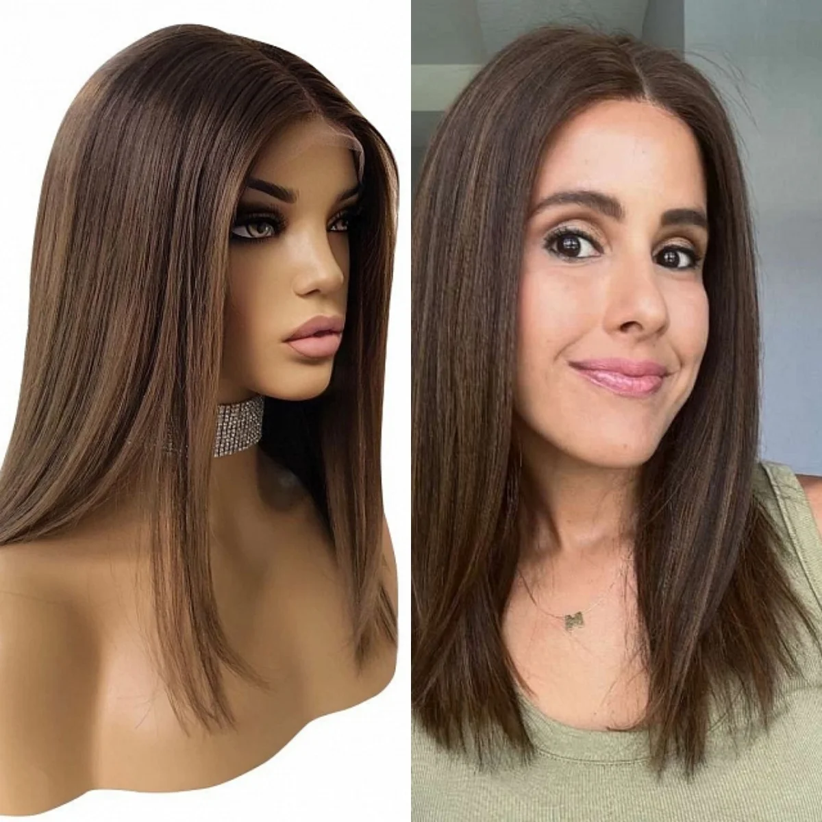 

Elastic Dark Brown Synthetic HD Lace Front Wig with Blonde Highlights Realistic Hairline Straight Wig for Women Heat Fiber Hair