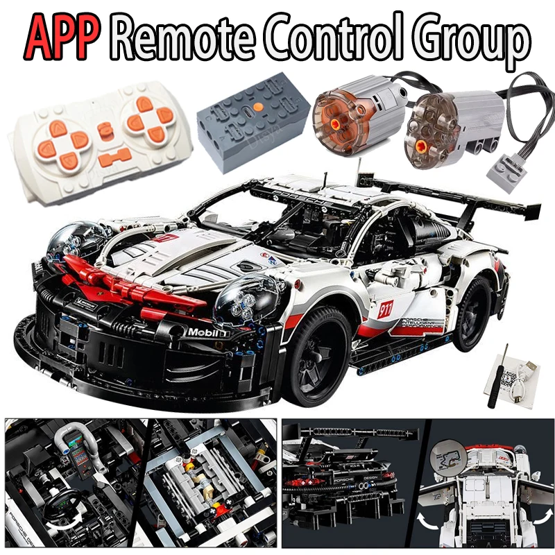 1580+Pcs 1:10 Assembled Building Blocks Compatible 42096 Electric Sports Car Model Remote Control with Lights DIY Birthday Gifts