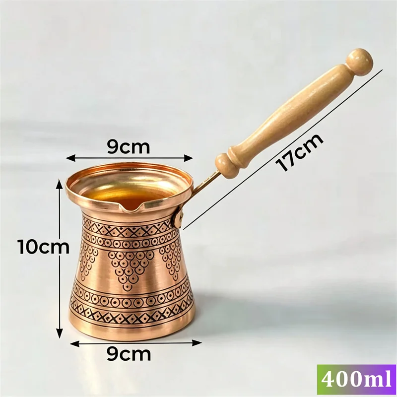 Hand‑Engraved Turkish Coffee Pot,Vintage Cezve Ibrik with Wood Handle,Classic Turkish Coffee Maker for Open Fire & Sand Stove