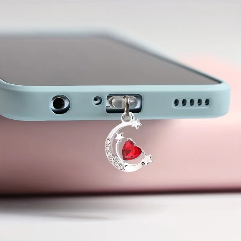 

Moon Heart Gemstone Charm Alloy Phone Dust Plug, Stylish Phone Charm, Exquisite Phone Accessories, Small Gifts, Perfect Ideal Gift, Home Decoration and Backpack Hanging Pendant, Interesting Keychain Decoration