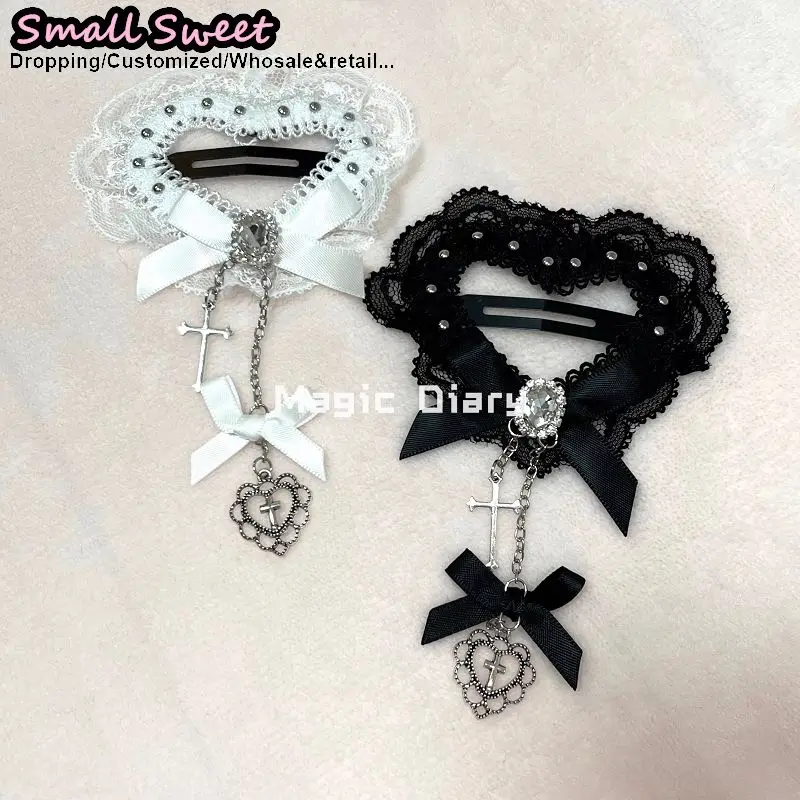 Harajuku Style Hollow Heart Dark Gothic Mars Lace Hair Clip Subculture Punk Y2K Girl Lolita Sweet Women Hairpins Hair Accessory