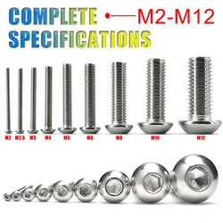 ISO7380 Stainless Steel A2 Round Hex Socket Bolt 304 SS Hexagon Socket Button Head Machine Screws M2 M2.5 M3 M4 M5 M6 M8 M10 M12