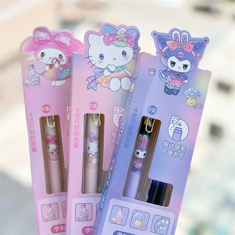 Imagem -05 - Sanrio Fountain Pen Grupo Olá Kitty Kuromi Cinnamoroll Canetas Estudante Tinta Substituível Material Escolar Escritório Papelaria Pcs 18 Pcs