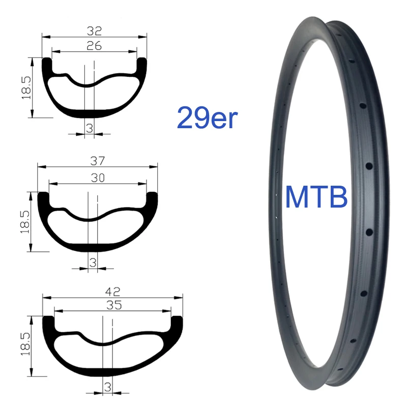 

LIENGU 18.5mm Depth 32m 37mm 42mm Width 29er MTB Carbon Rim Asymmetry Tubeless For 29 Inch XC AM DH Bike Wheels