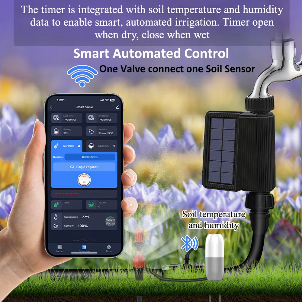 Alexa Google Battery Solar Tuya WiFi Hose Faucet Watering Timer Sprinkler Smart Garden Irrigation System Soil Moisture Detector