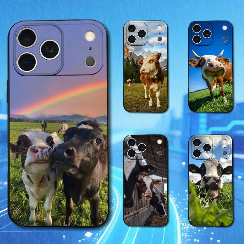 

Lovely Animal Milk Cow Case For iPhone 11,12,15,14,13,16,17,Plus,Pro Max,XS,X,XR,SE,Mini,8,7,Soft Silicone Black