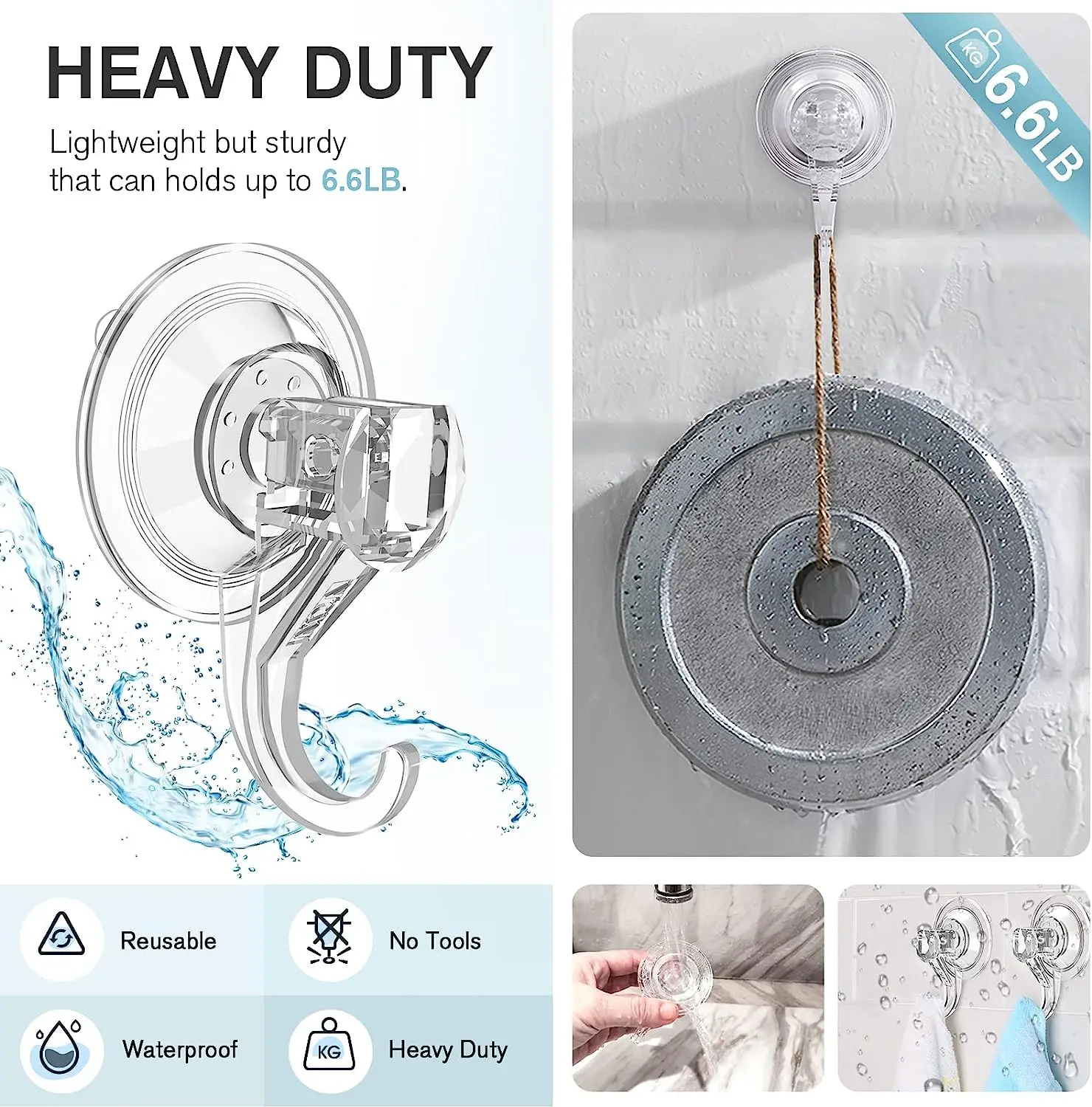 Suction Cup Hooks Clear Heavy Duty Vacuum Suction Cups with Hooks Reusable Suction Cup Holders for Kitchen Bathroom Shower Wreat