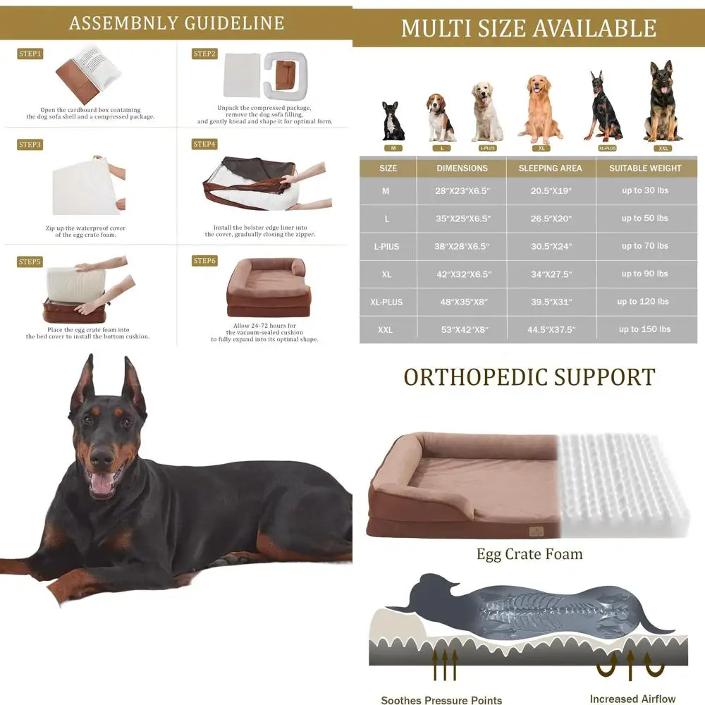 

Egg Foam Orthopedic Sofa Bed for XL Dogs, Waterproof & Removable Cover, Nonslip, Brown