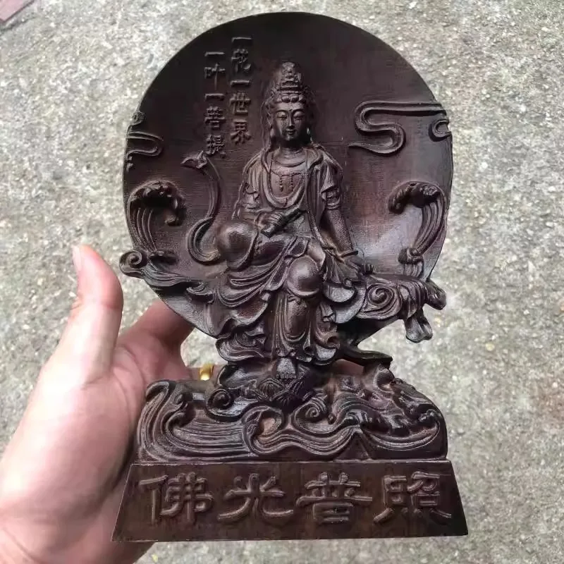 

Moon in Water" Guanyin Bodhisattva Statue - Zen Wood Carving of Serene Contemplation, Spiritual Focus for Meditation Space & Hom