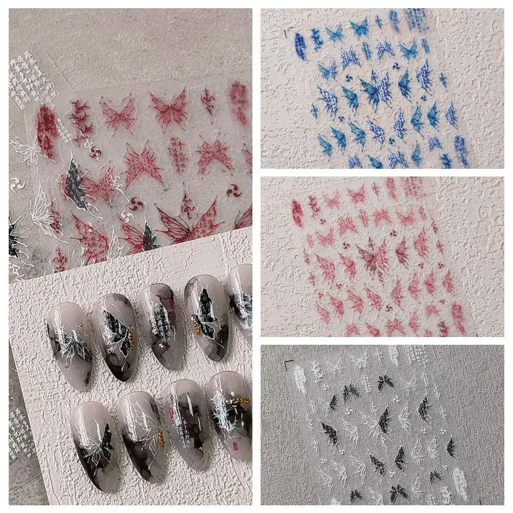 Calcomanías para uñas de mariposa de caracter chino, suministros para uñas, adornos para manicura, calcomanías para uñas de mariposa china, rojo, negro y azul