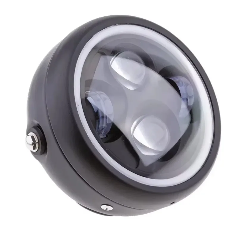 LED Motorcycle Headlight Modified Front Bulb for Harley Angel Eyes CG125 GN125 Lamp Compatible with Various Motorcycle Models