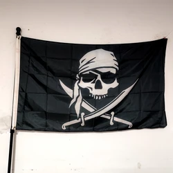 Pirate Skull One Eye Flag 90x150cm Polyester Outdoor Banner, Fade Proof Nautical Hanging Decor for Halloween/Parties