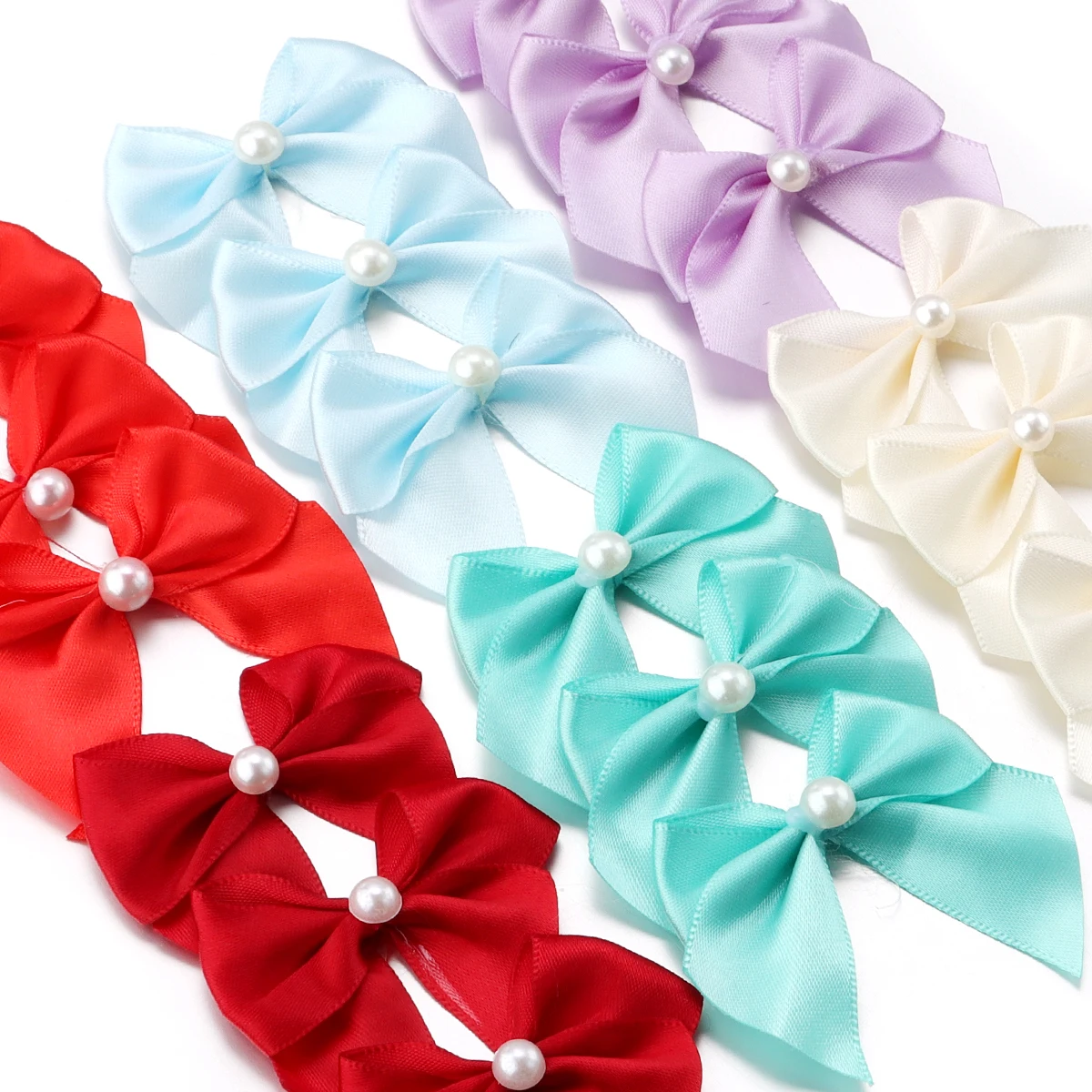 20 pçs 5.5x6cm laço de fita de cetim colorido fita de poliéster arco diy costura artesanato decoração de casamento hairpin acessórios de roupas