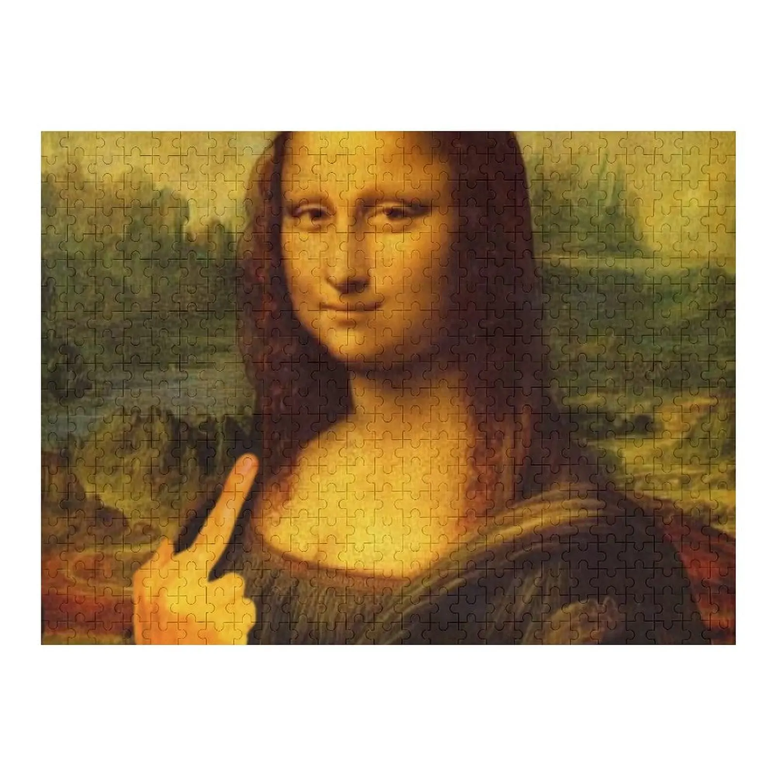 الموناليزا مضحك اللوحة الاصبع الوسطى ملصق بازل قطع هدية قابلة للتخصيص لغز الأطفال