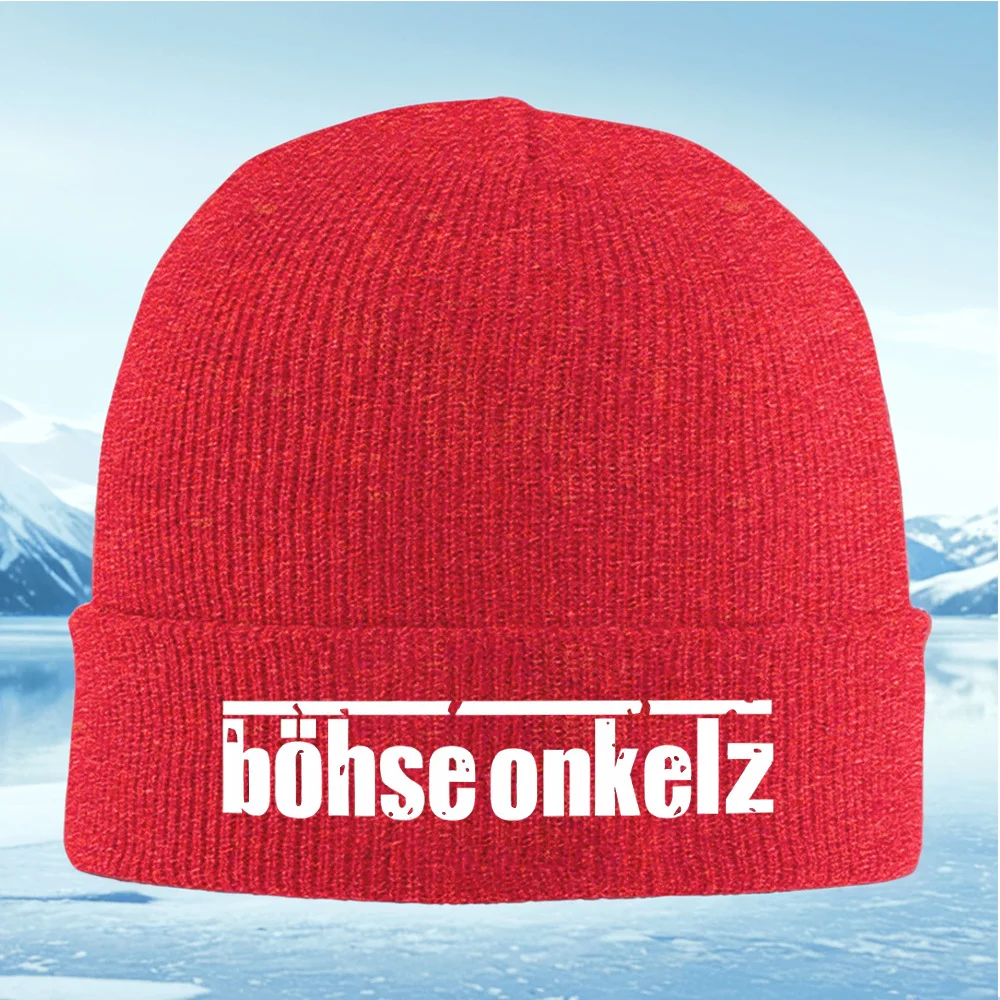 Böhse Onkelz, kräftige weiße Buchstaben Männer Frauen Unisex Strickmütze Beanie Pullover Mütze Winter Thermal Warm Weihnachten Outdoor Radfahren H