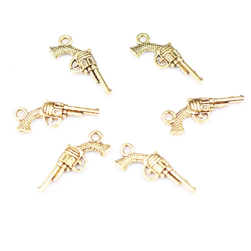 20pcs Antique Gold Color Vintage Revolver Pendant DIY Charm Bracelet Earrings Jewelry Crafts Metal Accessories 20*9mm P926