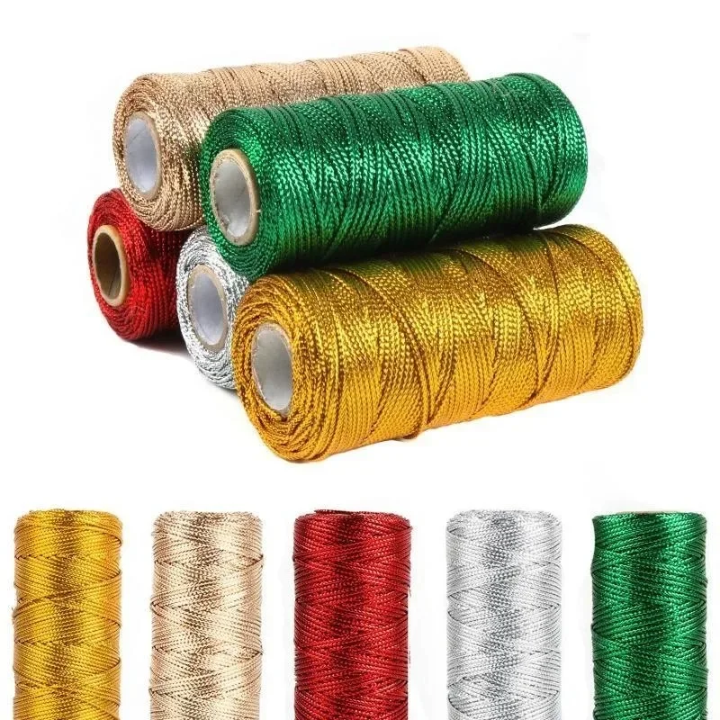 2pc/100M Gold Silver Macrame Cord Rope String Twine Ribbon Bows Crafts DIY Gift Wrap Sewing Twisted Thread Textile Decor 1.5mm