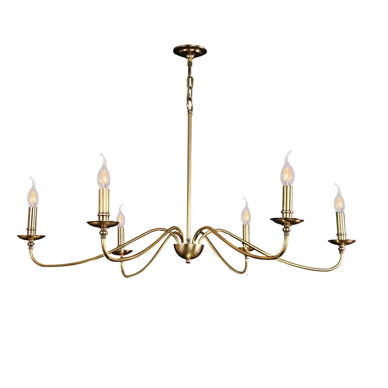 For American Chandelier Retro Living Room Bedroom B&B Duplex Hollow Medieval Modern Minimalist Pure Copper Pendant Lamp view 5