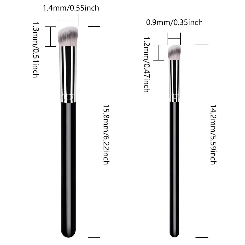 Brocha correctora profesional: base plana y redonda y brocha de maquillaje corrector para debajo de los ojos, contorno facial y cobertura de detalles