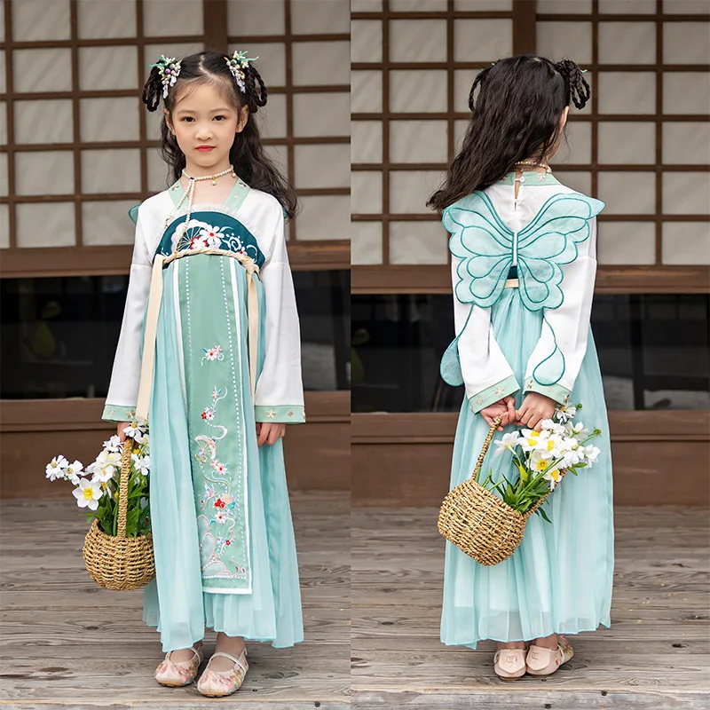 Little Girls' Summer Fashion Kids Chinese Ancient Costume Girls Traditional Hanfu Tang Dynasty Stage Performance Party Clothing