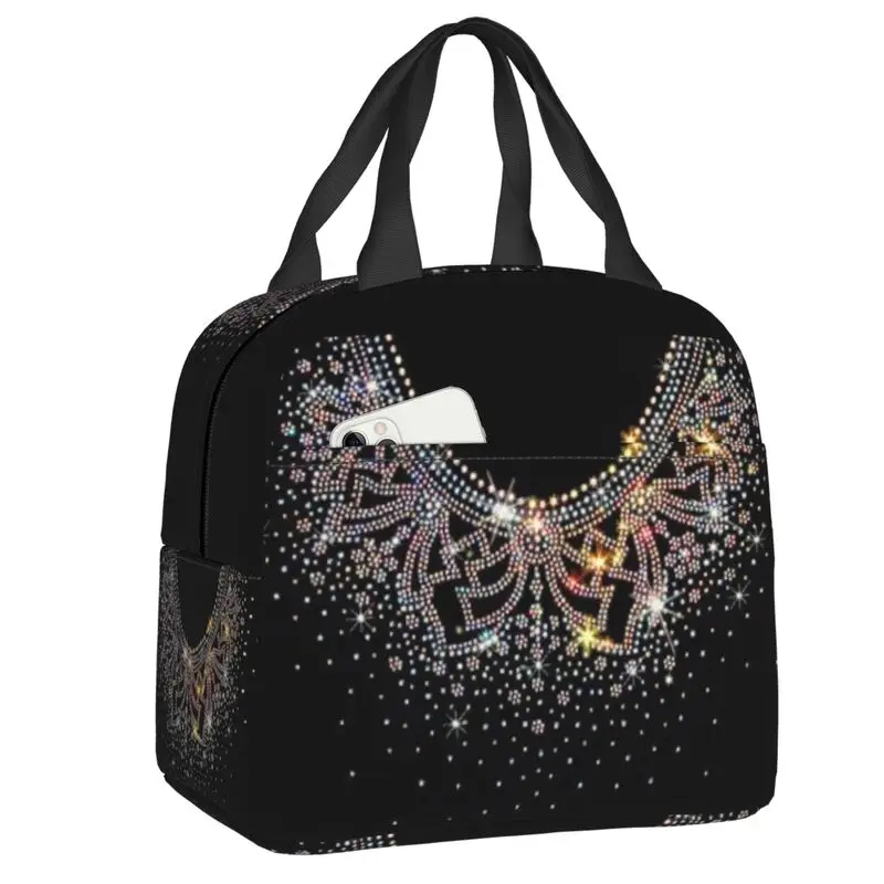 

Ожерелье-нагрудник с блестками и стразами и кристаллами, изолированная сумка для обеда, кемпинг, путешествия, алмазный холодильник, термобокс для бенто, детская коробка