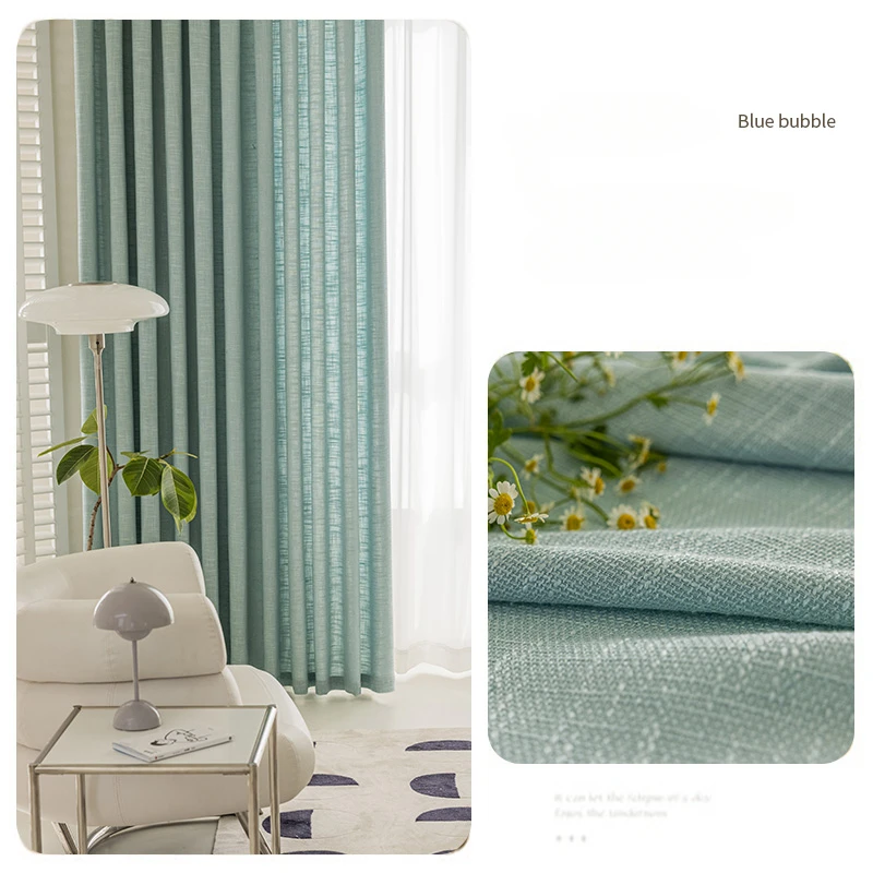 Linen Cream Curtain Bedroom Ins Light Luxury Wood Color Curtains Living Room Modern Simple High End Solid Color Blackout Drapes