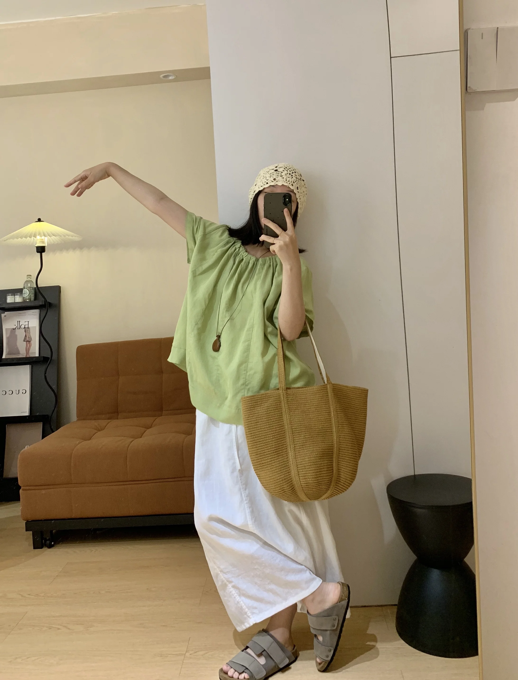 

Summer Cotton Linen irt Women's Loose Belly Covering Slimming Casual round Ne ort Sve White T-irt Top