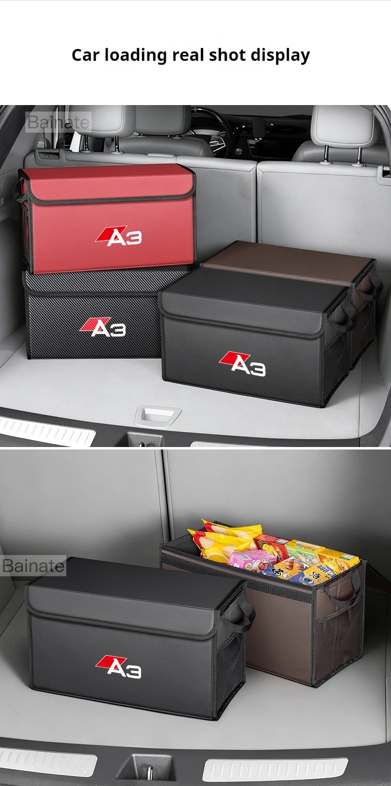 Auto-Kofferraum Leder-Aufbewahrungsbox, Innenraum-Organizer für AUDI A3 8v1 8vk 8vs 8vm S3 RS3 2012-2025, Großes Fassungsvermögen Zubehör – Detail 11
