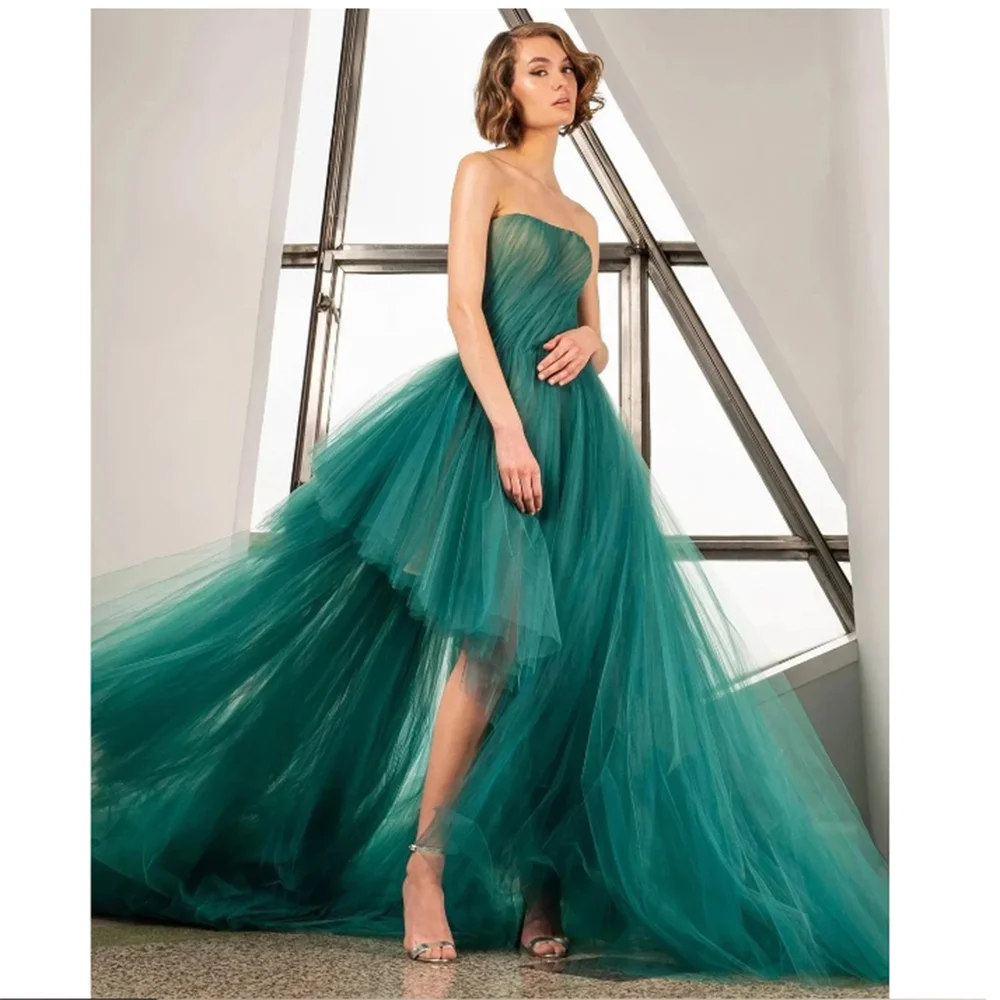 Pretty Classic Green Women Prom Party Dress Strapless Sleeveless Floor Length Irregular Cutting فساتين حفلة موسيقية Slimming