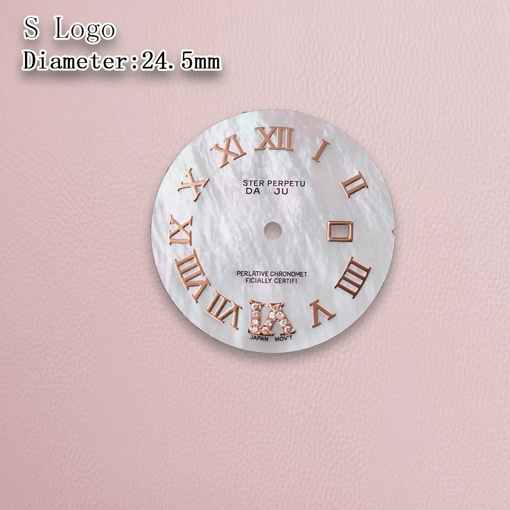 S-Logo, 24,5 mm, römisches Zifferblatt, Muschelzifferblatt, diamantfarbenes Zifferblatt, geeignet für NH05-Uhrwerk, kein leuchtendes Uhrenmodifikationszubehör