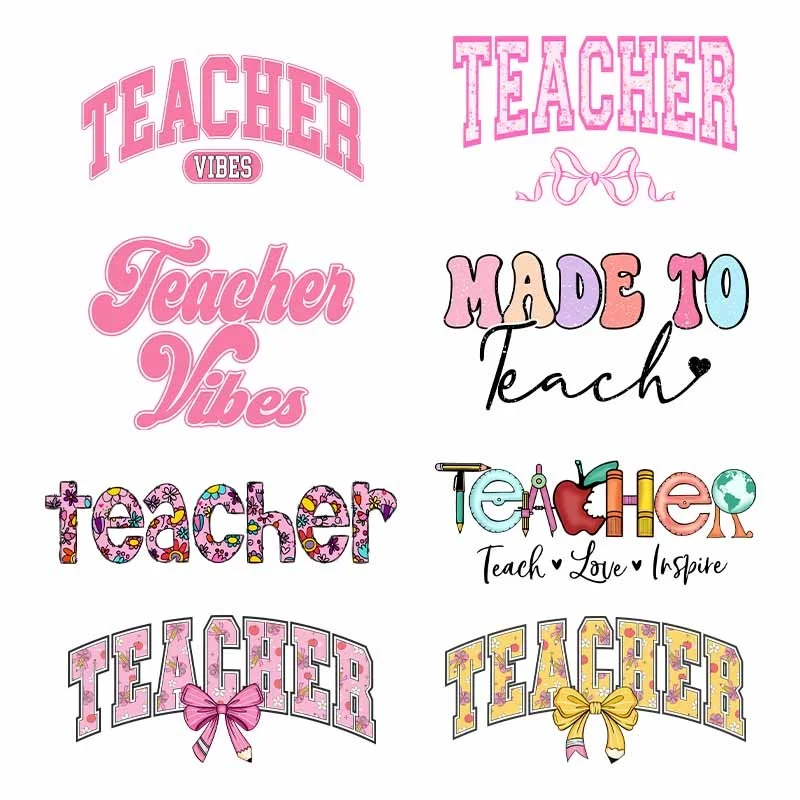 

Fashion Women DTF Iron On Print Patch T Shirts Teacher's Day Theme Colorful Letter Design For Clothing DIY Appliqued Decals
