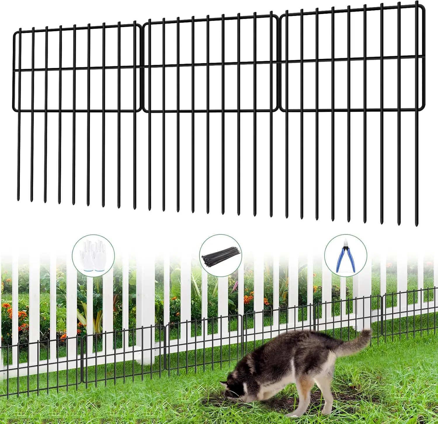 26-Panel Rustproof Metal Garden Fence, 28ft x 17in, No-Dig Animal Barrier for Dogs & Rabbits