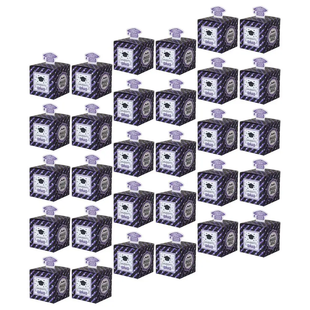 

50pcs Graduation Boxes Purple Pattern Square Cap Gift Packaging Party Sweets Container Favor Box Stable St