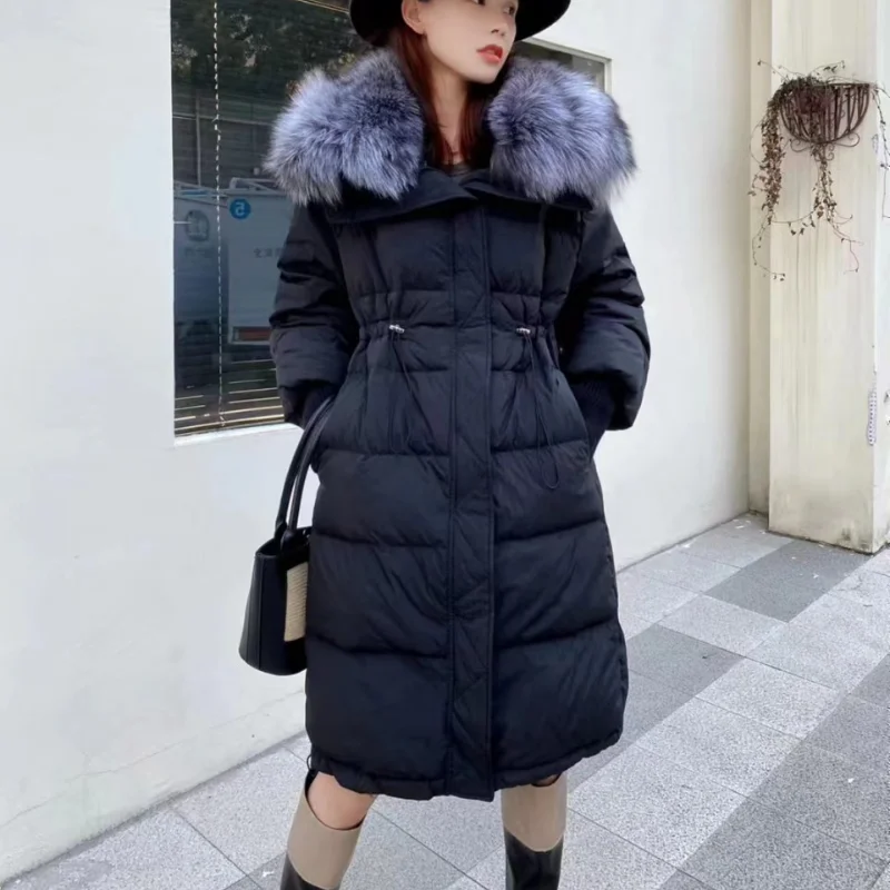 Windproof Down Jacket for Women, Big Fur Collar, High-end Coats, Warm, Luxury, Female, Winter, New, 2024