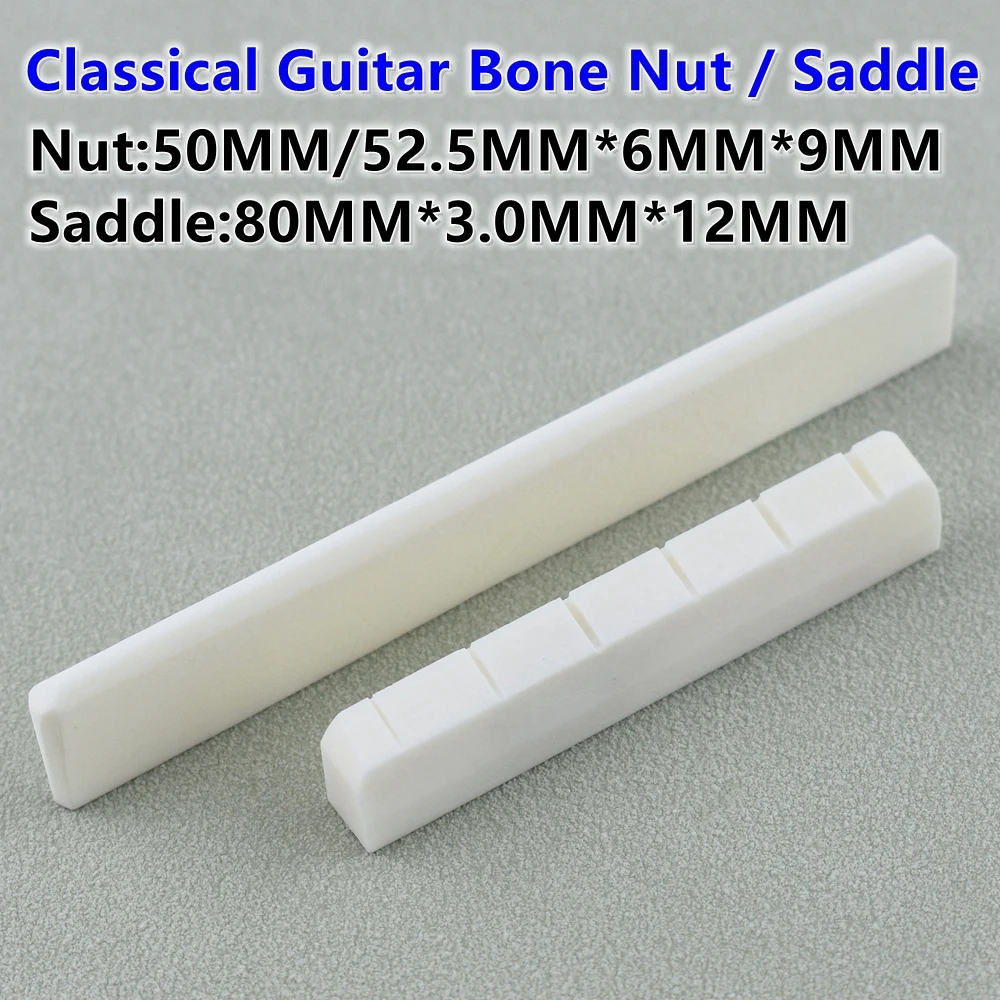 1 Piece  GuitarFamily Real Slotted  Bone Nut/Saddle For Classical Guitar   50MM / 52.5MM * 6MM * 9MM/80MM*3MM*12MM