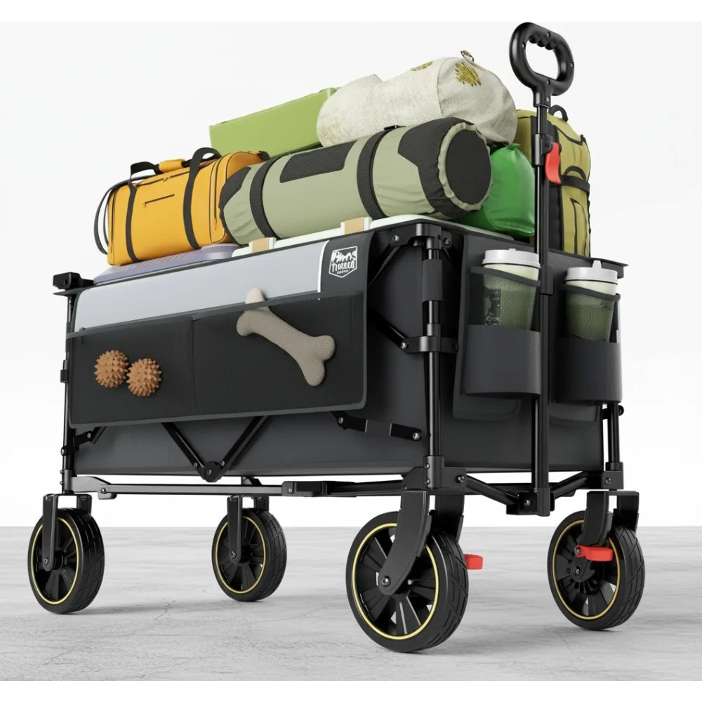 

Collapsible Wagon Cart with Brakes, 200L Large Capacity Portable Folding Utility Cart for Camping Gardening Shopping