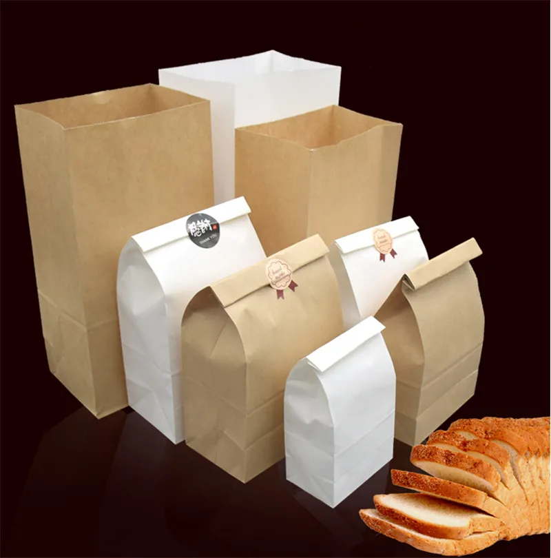50 bolsas de papel kraft, de color marrón y blanco, para alimentos, sándwiches, pan, dulces, reciclables, ideales para fiestas, regalos y para el envasado de productos secos.