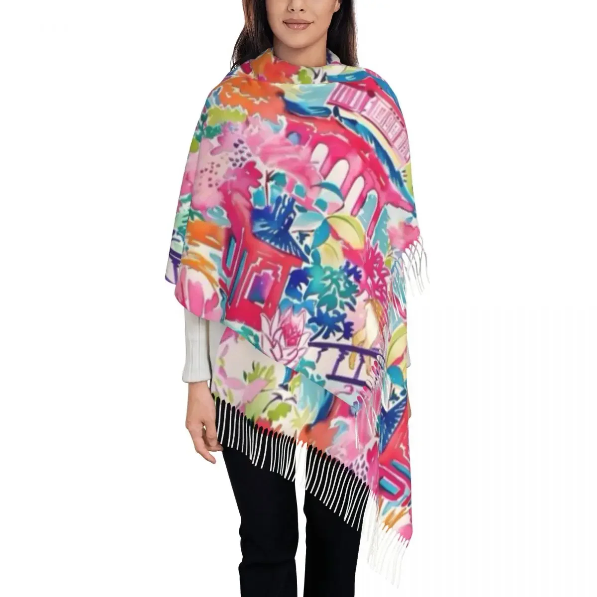 شال حديقة Chinoiserie وشاح شرابة