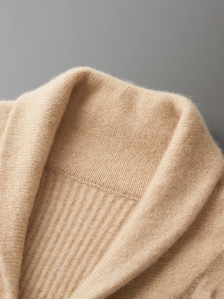 CHICUU الفاخرة الرجال 100% سترة الكشمير المعنقة شال طوق سترة معطف سميكة مريح الكشمير تريكو الخريف الشتاء الذكية عادية #4