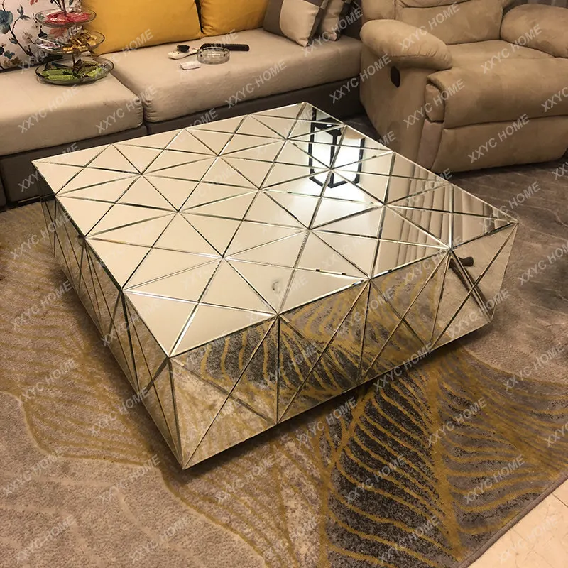 Mirror coffee table living room TV cabinet combination light luxury glass square coffee table