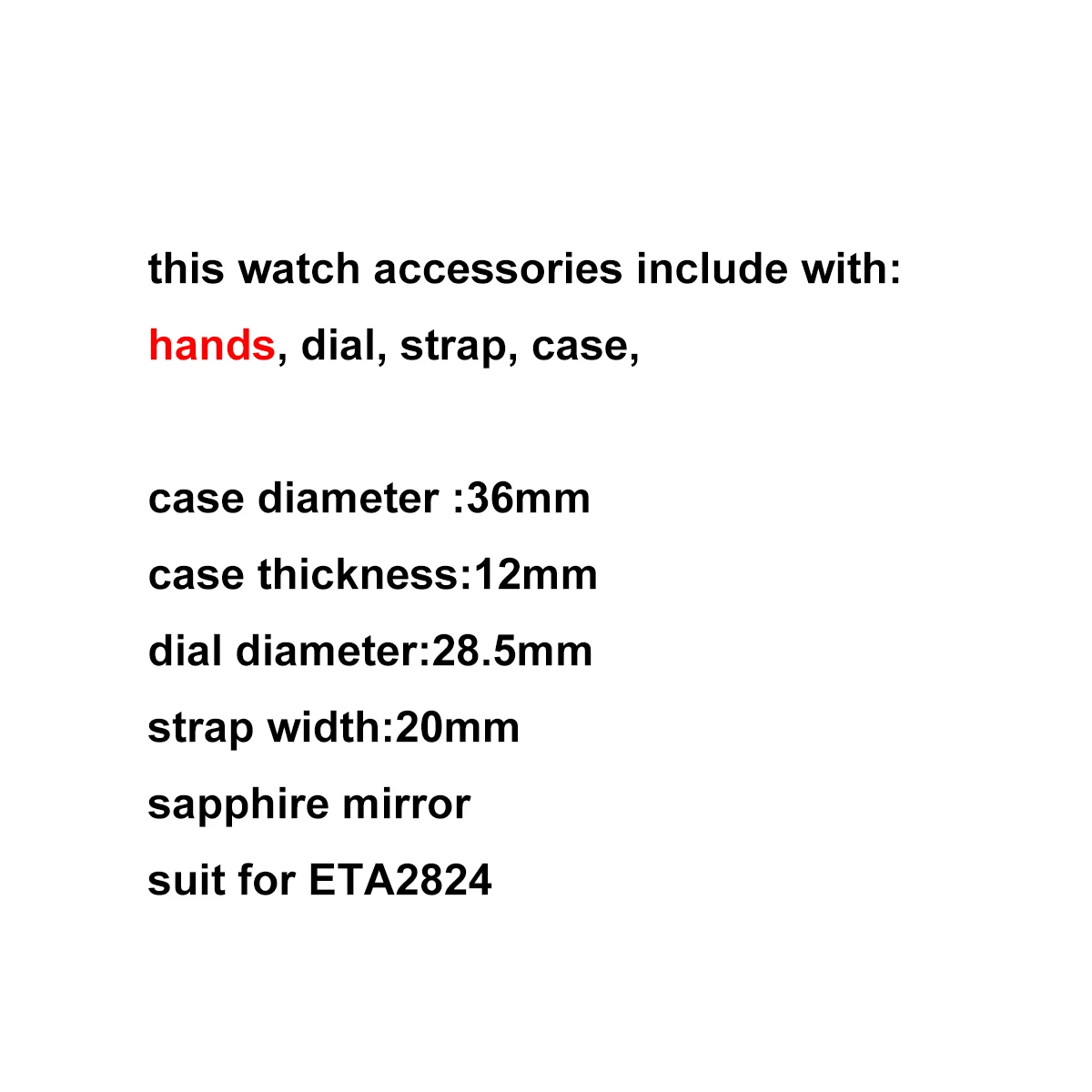 36mm Watch Accessory Sets for ETA2836 2834 Movement Automatic Men Watches Kit Case Dial Hands Strap Sapphire Wristwatch Assemble