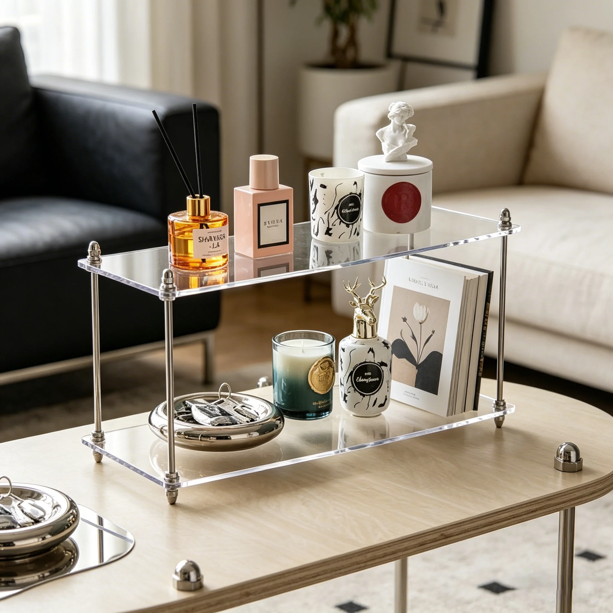 Coffee Bar Organizer, 2-Tier Acrylic Storage Rack for Coffee Machine, Mug Display Stand for Kitchen Countertop
