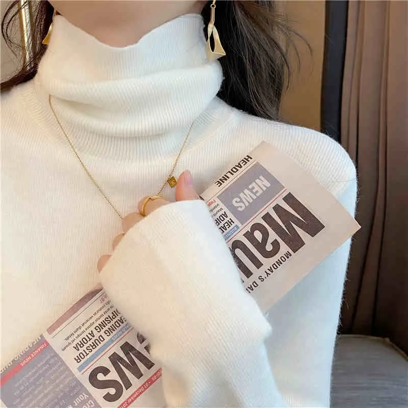 Women's High Collar Thickened Knitted Sweater Warm Inner Wear Fashionable Top for Autumn Winter Seasonal Change City Style