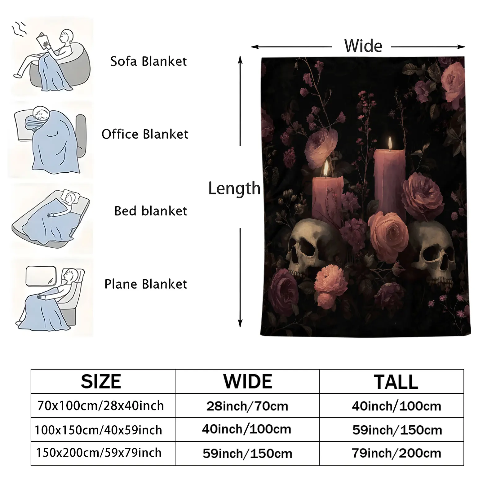 بطانية قيلولة على شكل جمجمة قوطية حمراء ووردية، بطانية تكييف هواء رومانسية داكنة لديكور المنزل، بطانية ناعمة على الطراز البديل