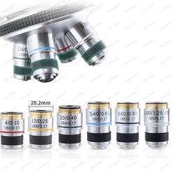 185 Achromatic Pure Copper objective Lens 4X 10X 20X 40X 60X 100X RMS 20.2mm for Biological Microscope Conjugate Distance 185 mm