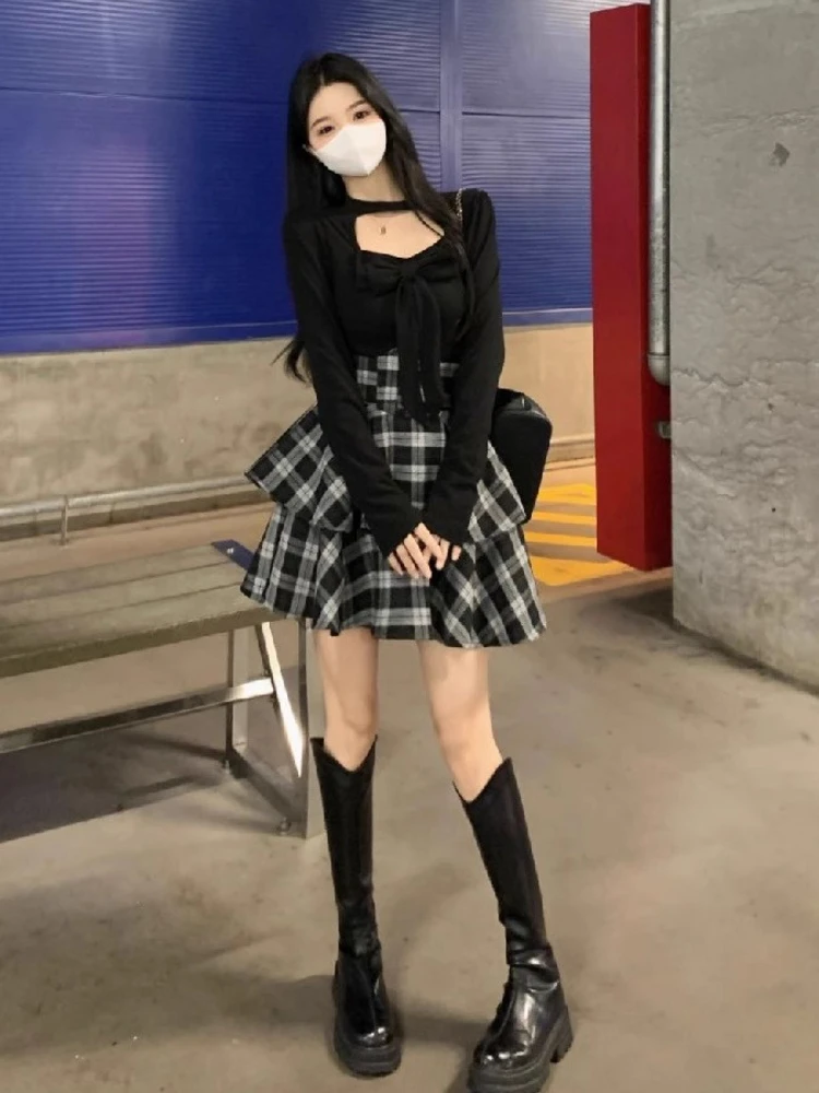 

Pure Desire Sexy Long Sleeve Top And Half Skirt Set Women's Spring Fashion Slim Fit Two Piece Trendy Outfit Casual Wear