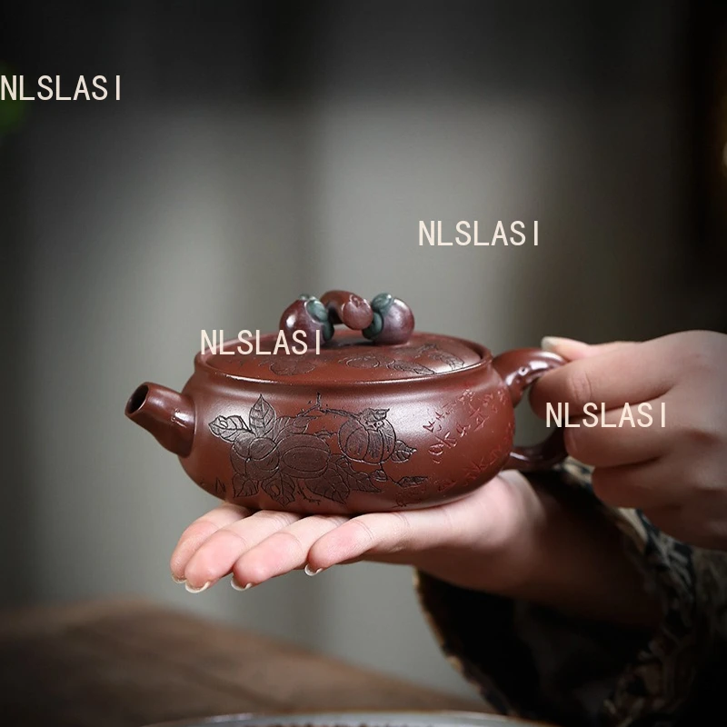 200ml Persimmon and Ruyi Purple Clay Pot Yixing Bottom Trough Green Teapot Chinese Style Household Large Capacity Teapot
