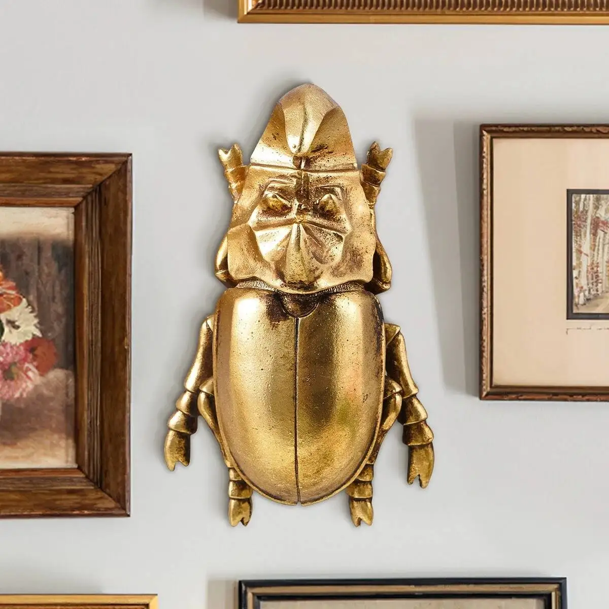 Golden Beetle Phileurus Didymus Lucanidae Simulation Insect Pendant Background Wall Decoration Craft Wall Hanging