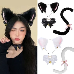 3Pcs/set Furry Foxes Ears Cats Necklace Long Tails Girls Party Cosplay  Headwear Cute Plush Animal Ear Long Fur Tail Dress