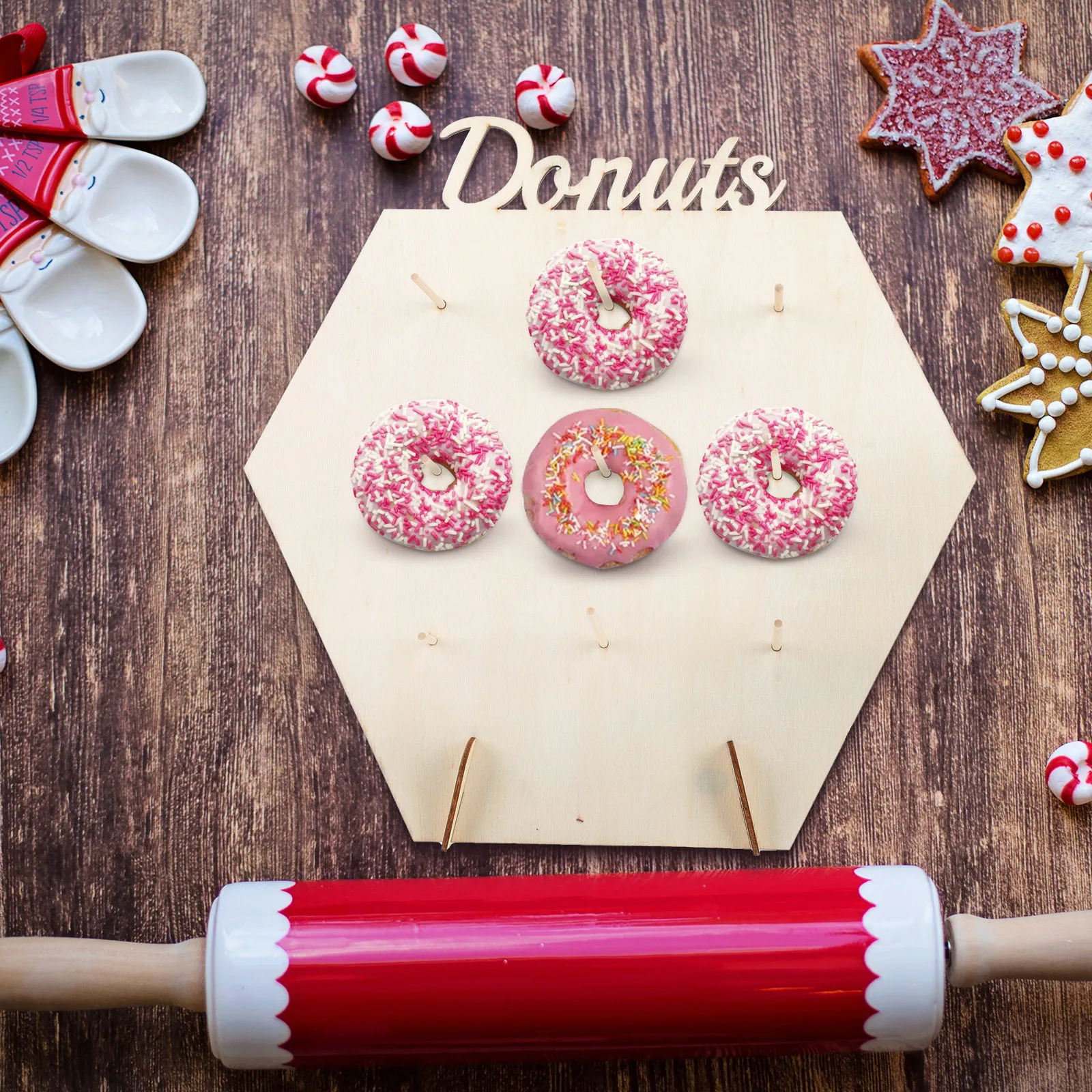 Wooden Doughnut Board Set – Eco-Friendly Reusable Donut Holder for Coffee Shop, Kitchen & Party